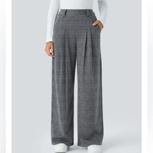 HALARA Gray Checkered Wide-Leg Pants